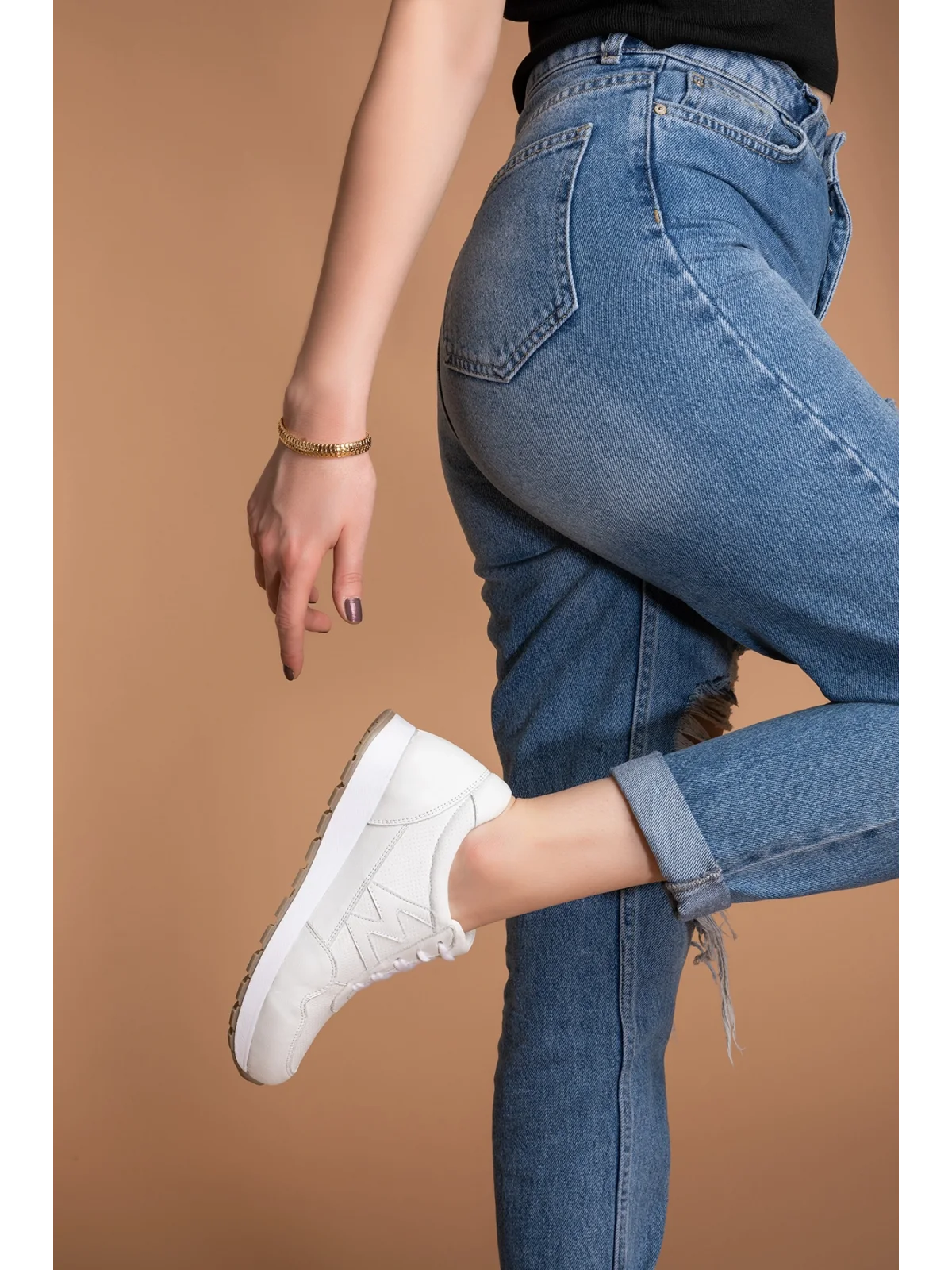 Gondol Içi Dışı Hakiki Deri Anatomik Taban Spor Ayakkabı flf.444 Beyaz