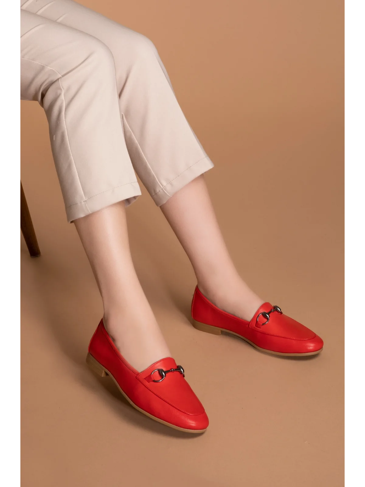 Gondol Hakiki Deri Kadın Babet iz.3501  kırmızı