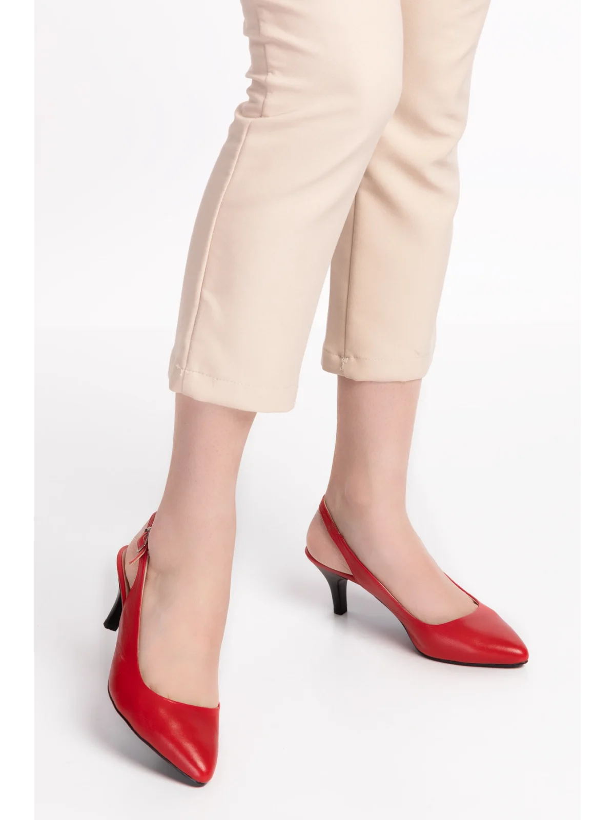 Gondol Kadın Hakiki Deri Orta Boy Topuk Stiletto vdt.230 kırmızı