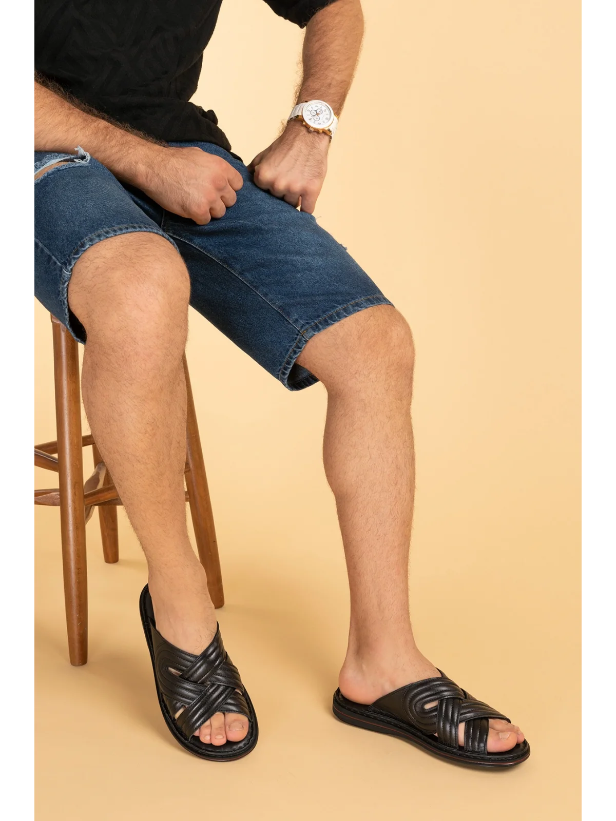 Gondol Erkek Hakiki Deri Comfort Günlük Şık Terlik kml.140 Siyah