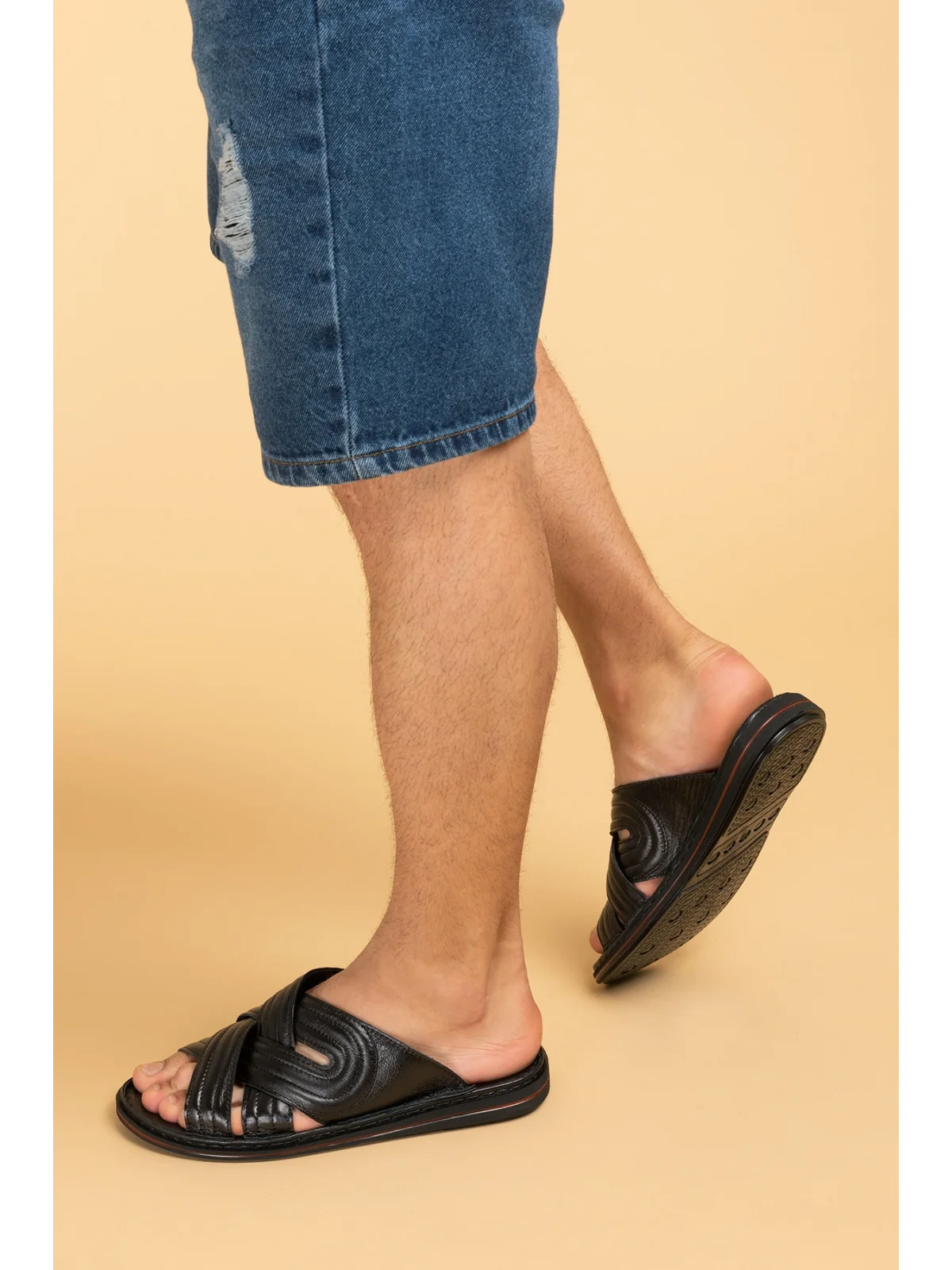 Gondol Erkek Hakiki Deri Comfort Günlük Şık Terlik kml.140 Siyah