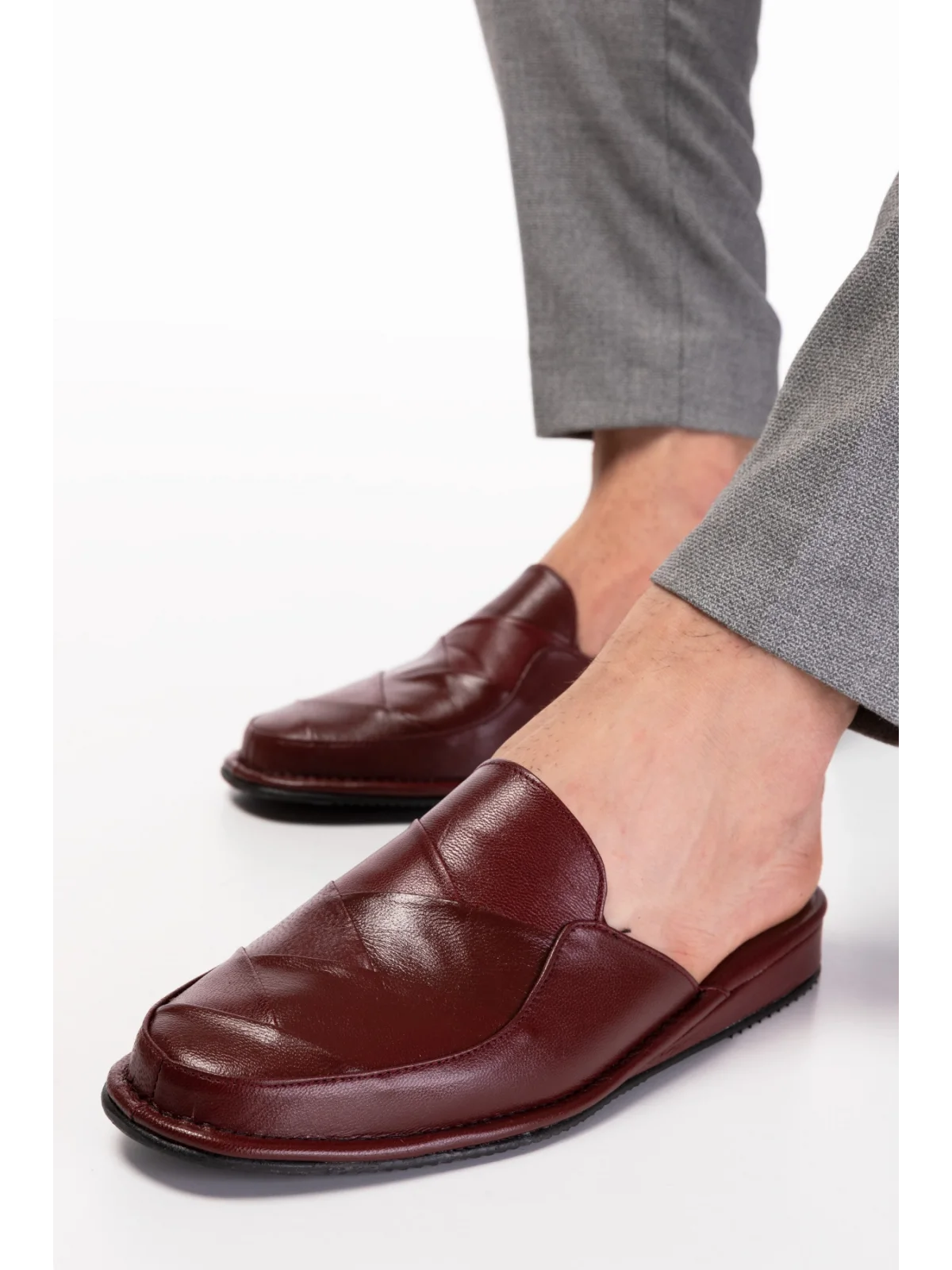 Gondol Erkek Hakiki Deri Damat Ev Terliği kayaş.105 Bordo