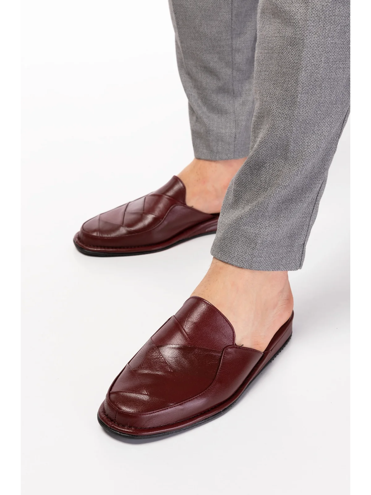 Gondol Erkek Hakiki Deri Damat Ev Terliği kayaş.105 Bordo