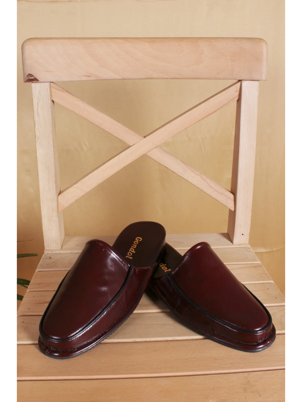 Gondol Erkek Hakiki Deri Damat Ev Terliği kayaş.2200 Bordo