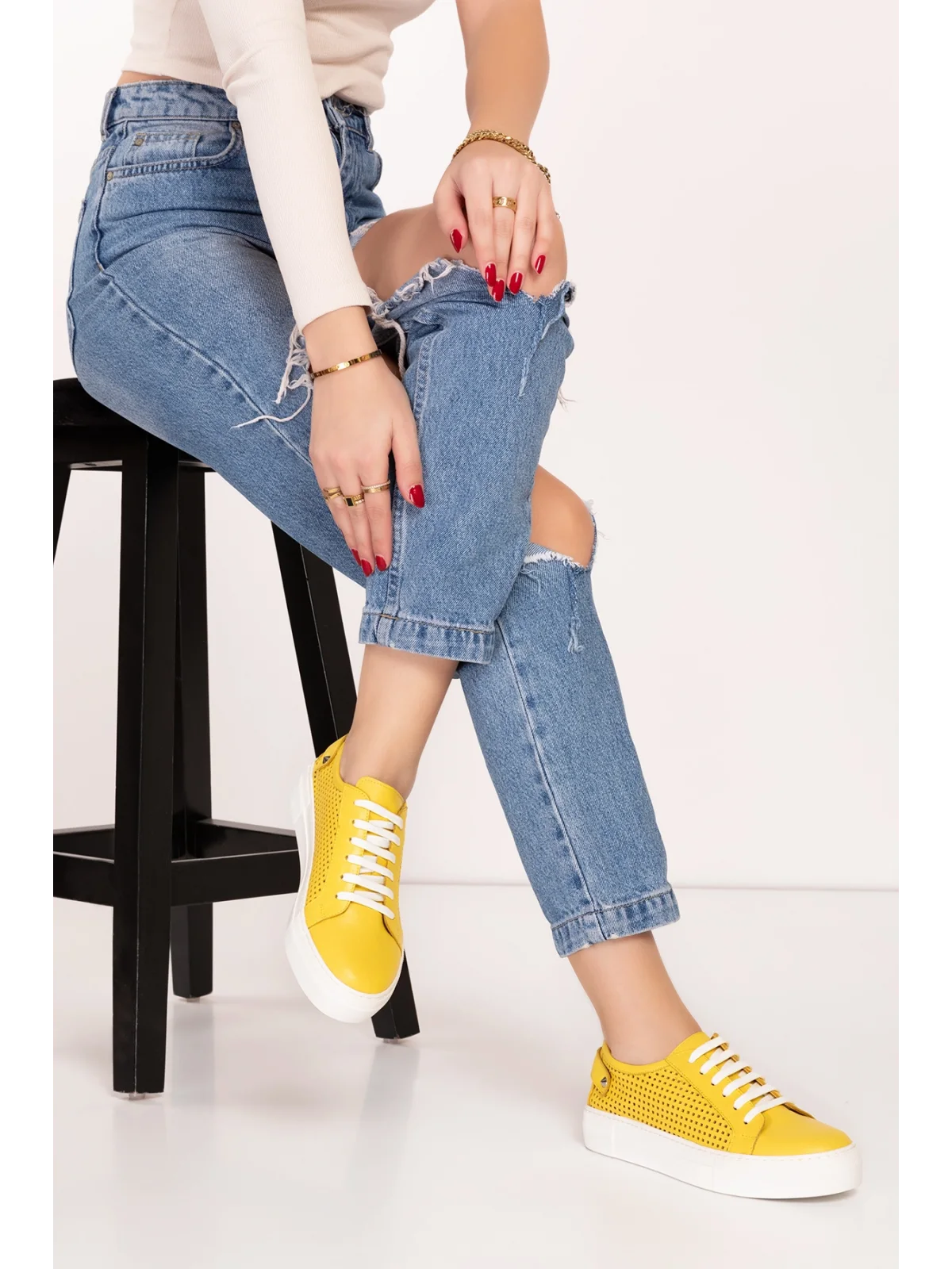 Gondol Kadın Iç Dış Hakiki Deri Günlük Sneaker als.369 Sarı