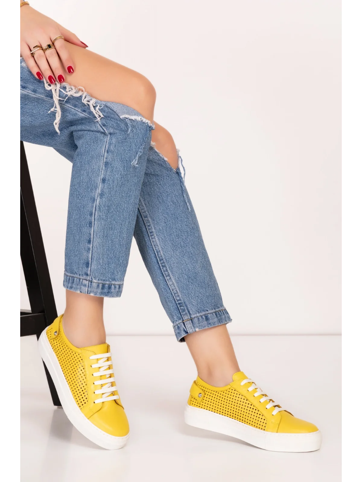 Gondol Kadın Iç Dış Hakiki Deri Günlük Sneaker als.369 Sarı