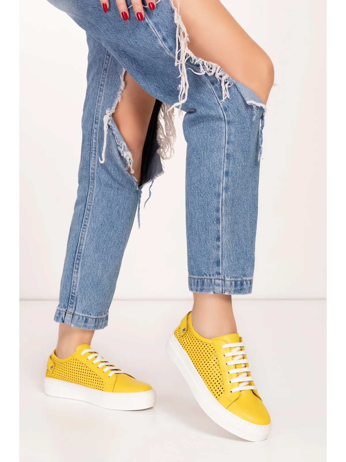 Gondol Kadın Iç Dış Hakiki Deri Günlük Sneaker als.369 Sarı