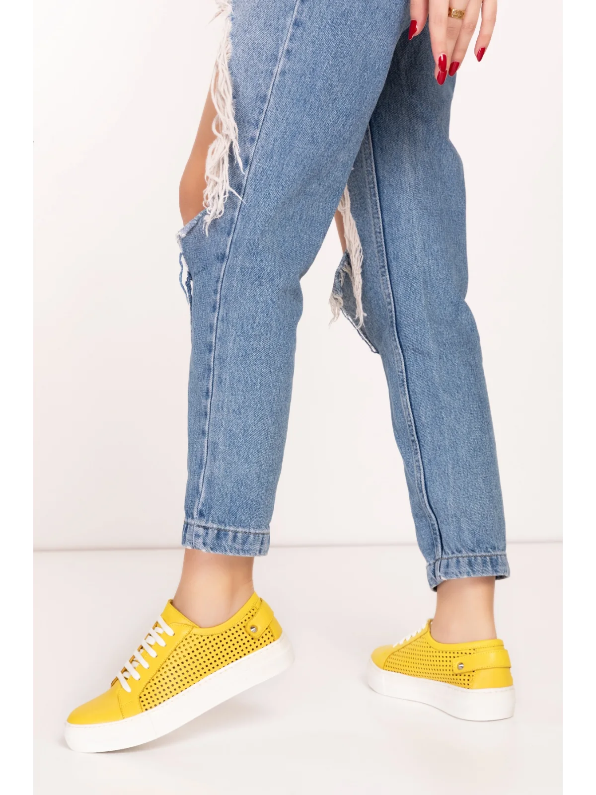 Gondol Kadın Iç Dış Hakiki Deri Günlük Sneaker als.369 Sarı