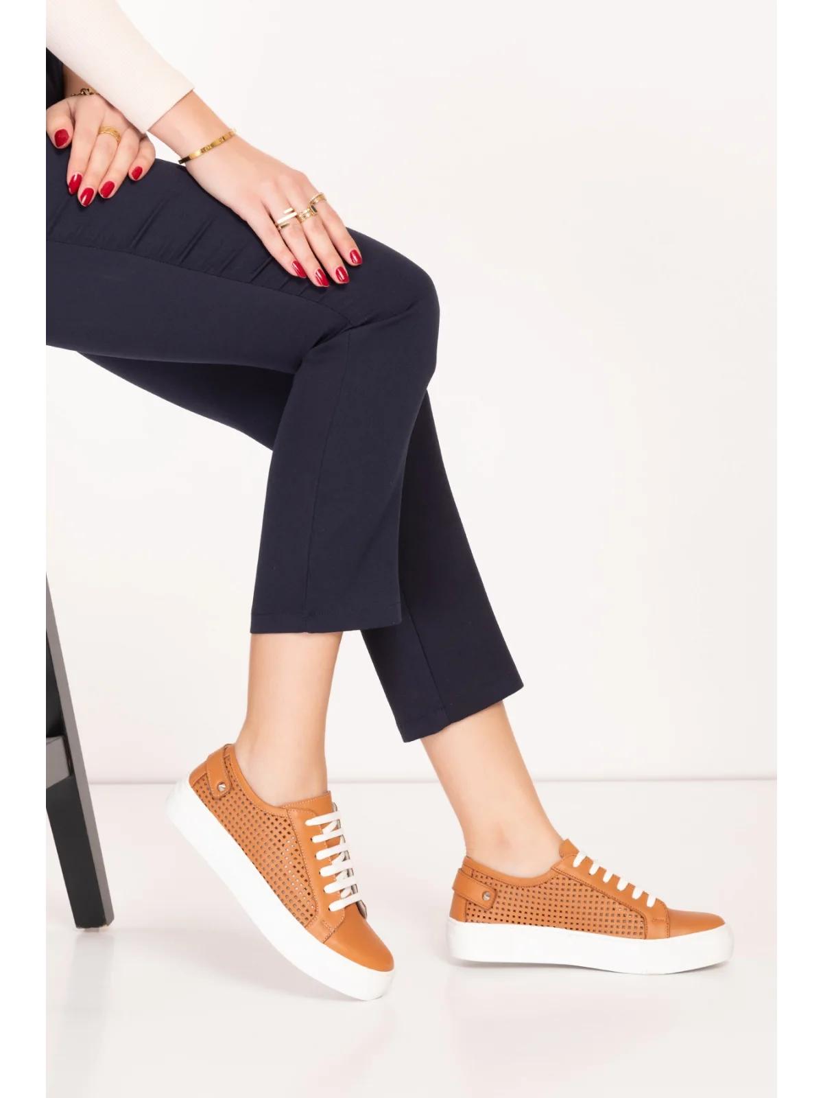Gondol Kadın Iç Dış Hakiki Deri Günlük Sneaker als.369 Taba