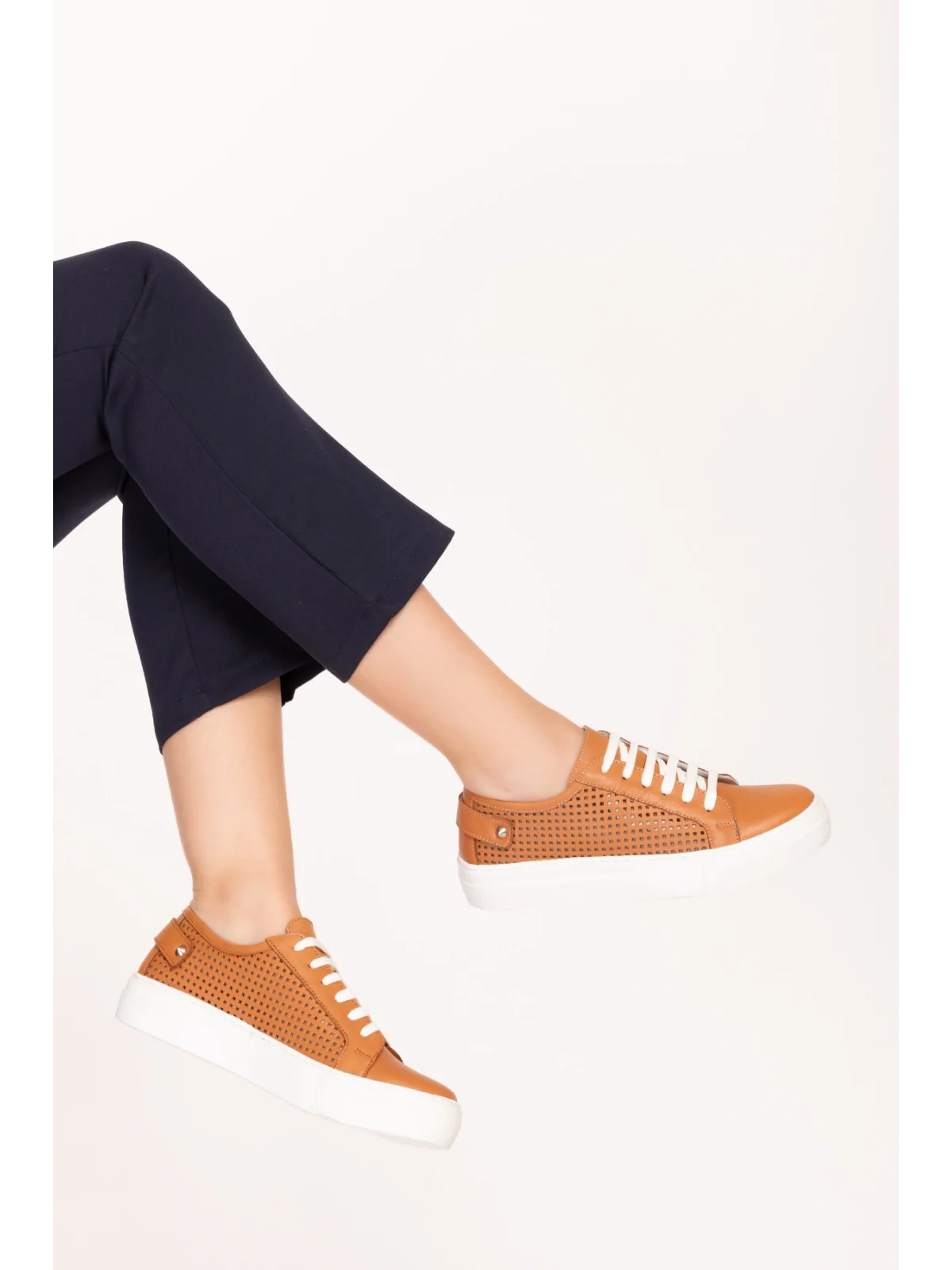 Gondol Kadın Iç Dış Hakiki Deri Günlük Sneaker als.369 Taba