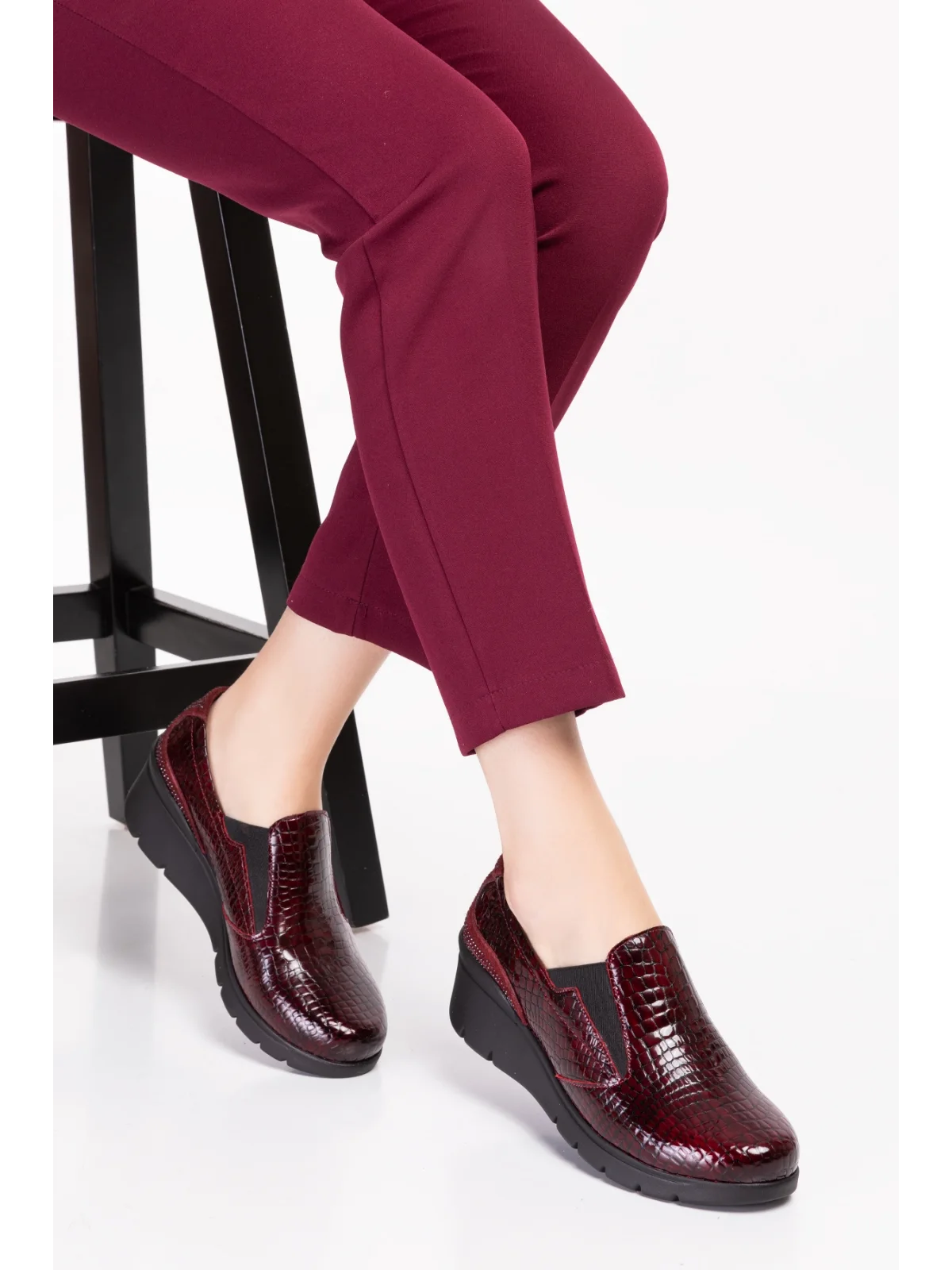 Gondol Hakiki Deri Anatomik Taban Rahat Ayakkabı esfa.4052 Bordo Croco