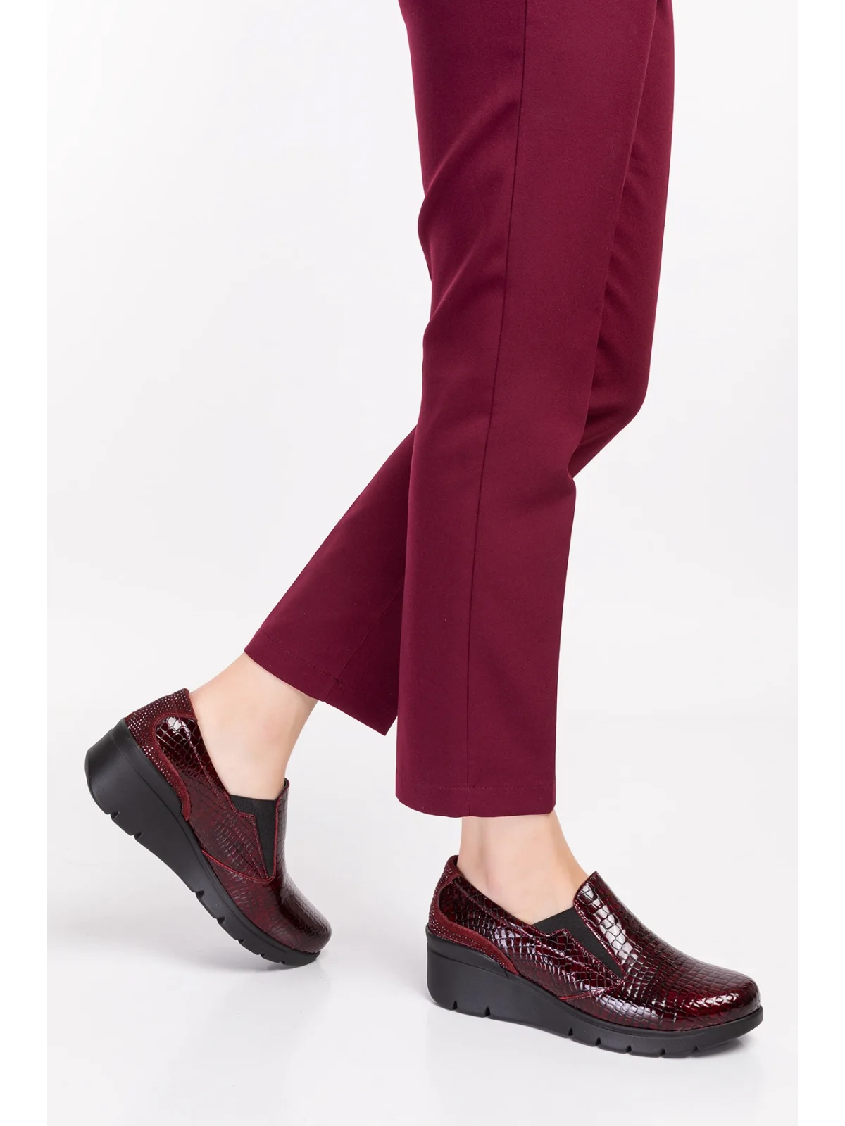 Gondol Hakiki Deri Anatomik Taban Rahat Ayakkabı esfa.4052 Bordo Croco