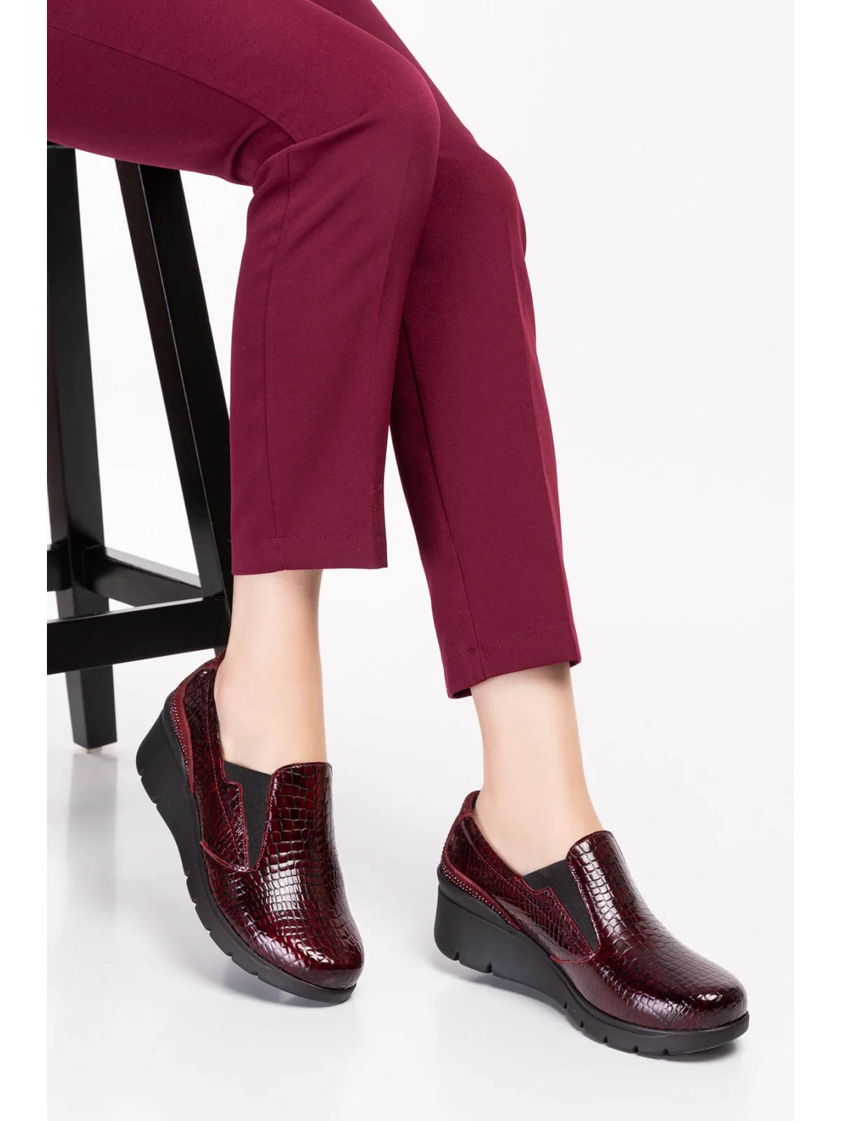 Gondol Hakiki Deri Anatomik Taban Rahat Ayakkabı esfa.4052 Bordo Croco