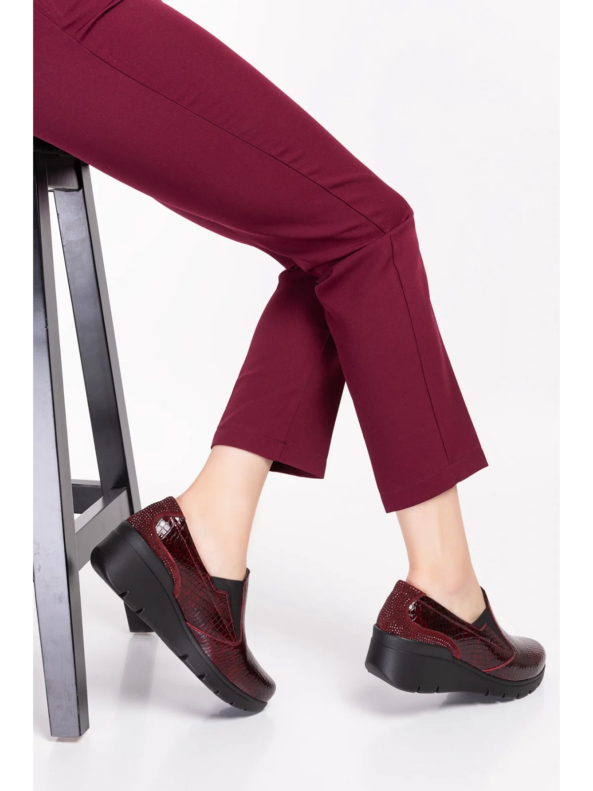 Gondol Hakiki Deri Anatomik Taban Rahat Ayakkabı esfa.4052 Bordo Croco