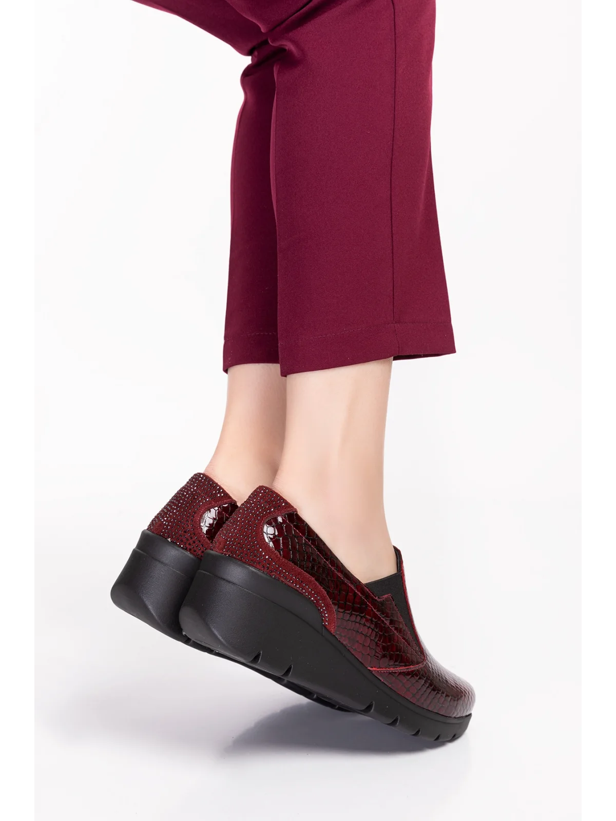 Gondol Hakiki Deri Anatomik Taban Rahat Ayakkabı esfa.4052 Bordo Croco