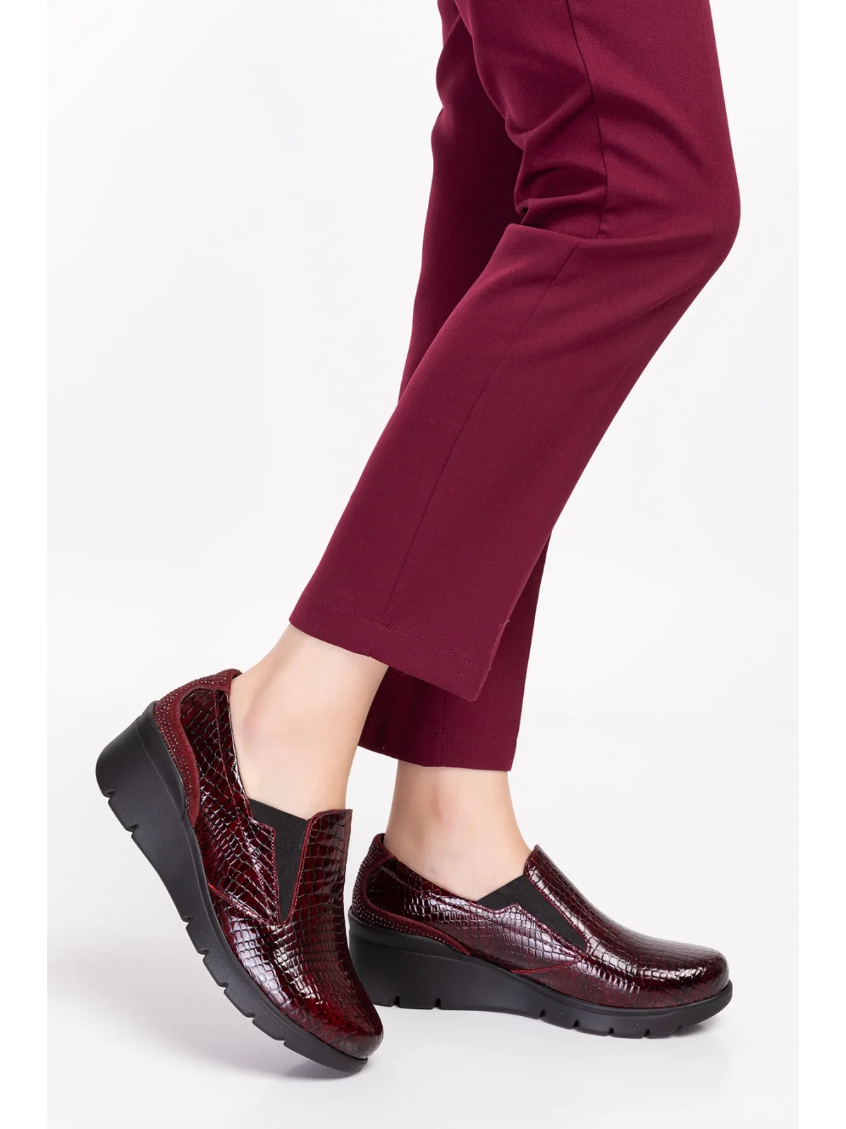 Gondol Hakiki Deri Anatomik Taban Rahat Ayakkabı esfa.4052 Bordo Croco