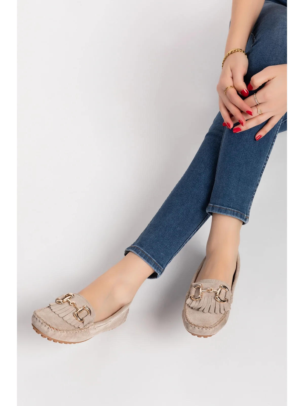 Gondol Hakiki Deri Süet Esnek Hafif Rahat Loafer sw.755 Gri