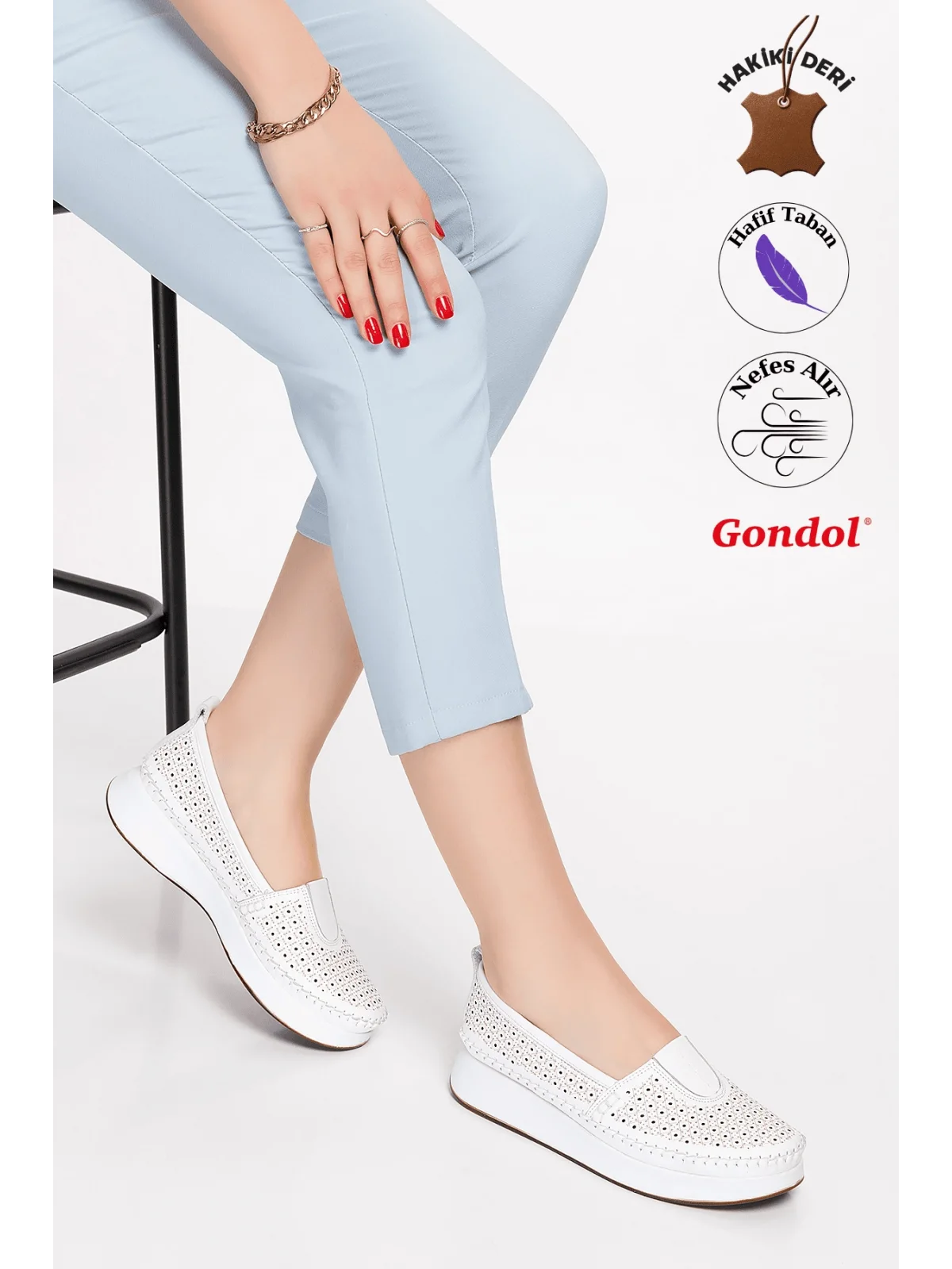 Gondol Hakiki Deri Rahat Yazlık Ayakkabı kla.14 Beyaz