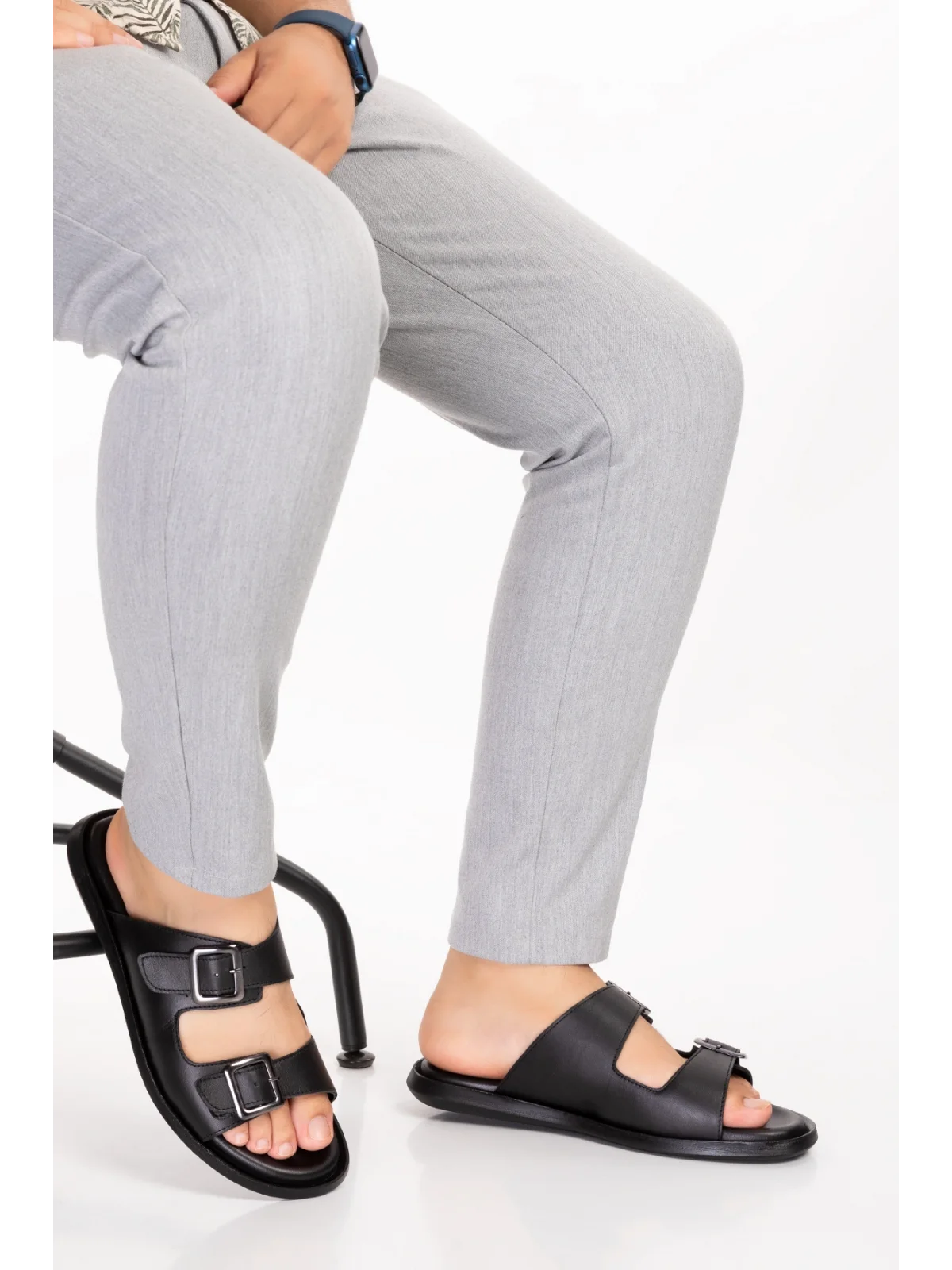Gondol Erkek Hakiki Deri Günlük Klasik Tokalı Terlik esm.610 Siyah