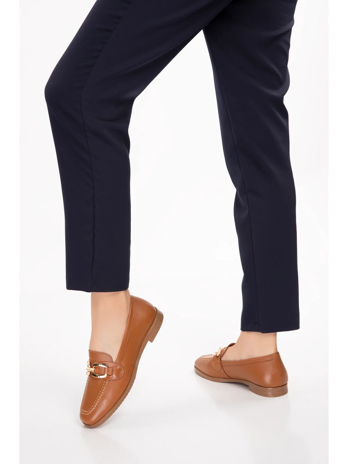 Gondol Hakiki Deri Kadın Köşeli Burun Loafer esl.b06 Taba