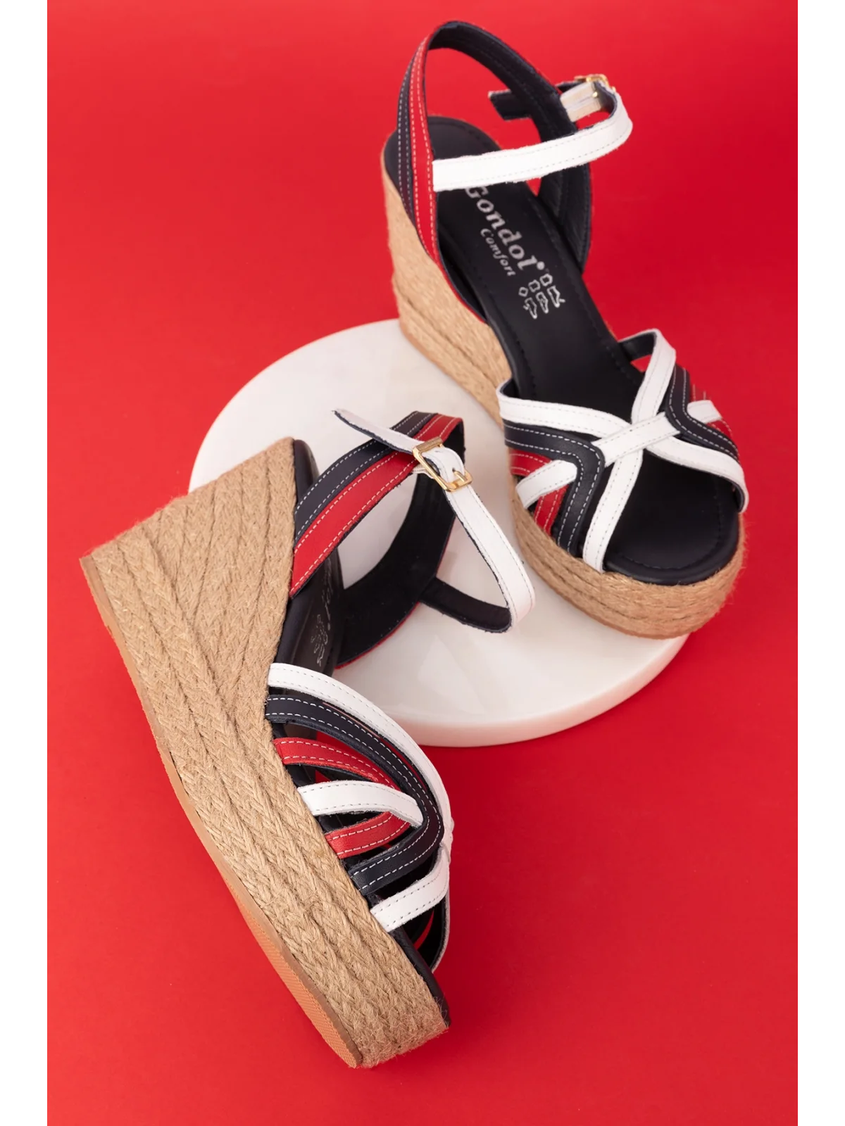 Gondol Kadın Hakiki Deri Dolgu Topuk Platform Sandalet ell.4389 Tommy