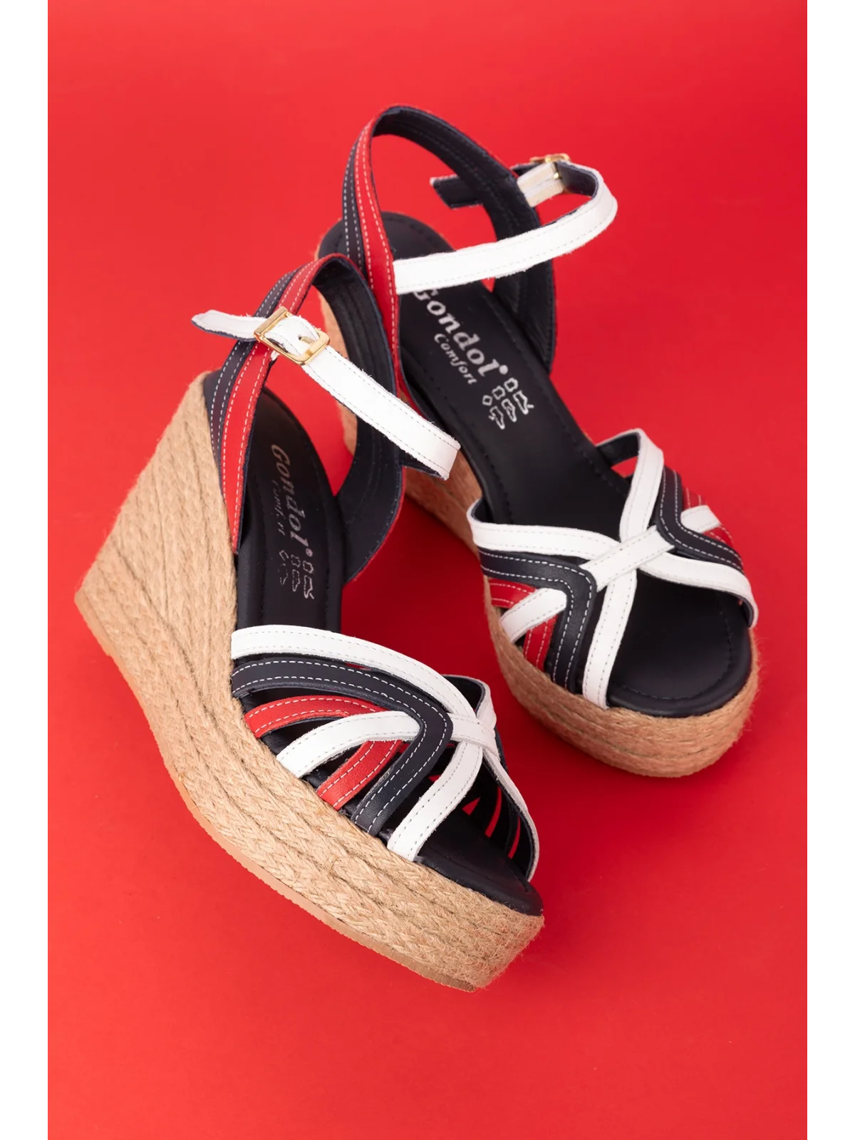 Gondol Kadın Hakiki Deri Dolgu Topuk Platform Sandalet ell.4389 Tommy