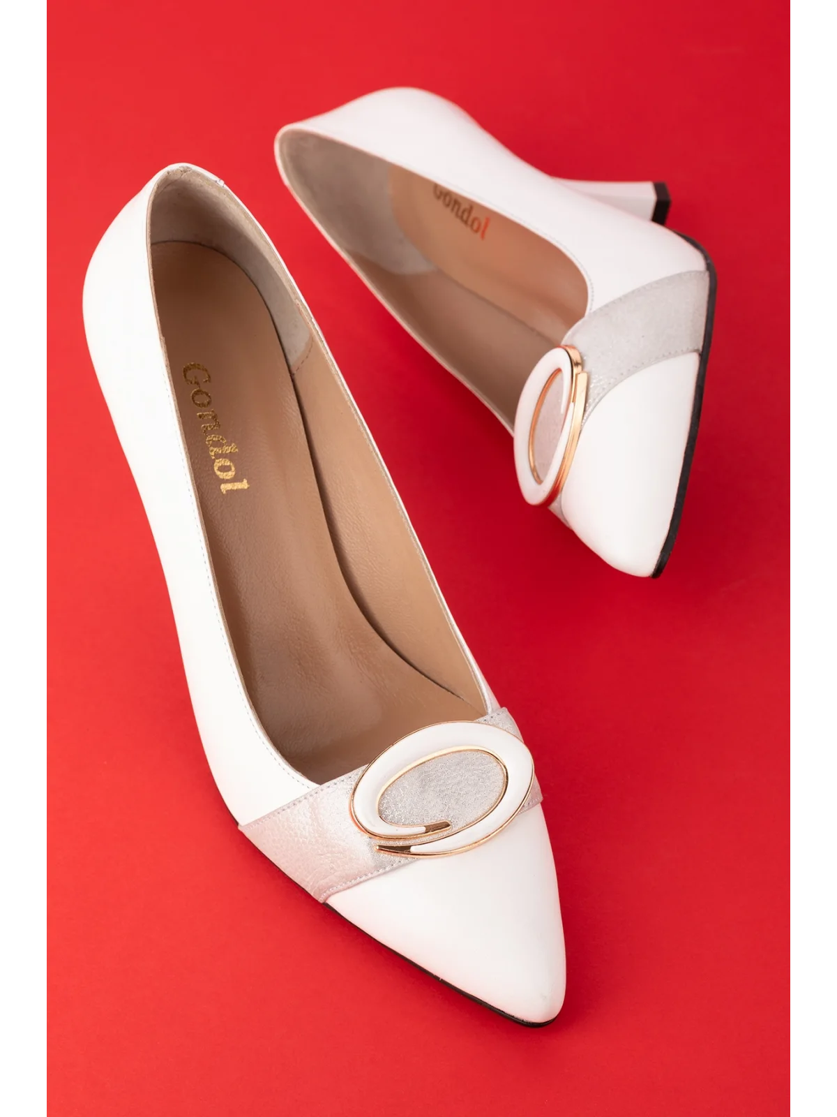 Gondol Kadın Hakiki Deri Stiletto Ayakkabı ast.6201 Beyaz