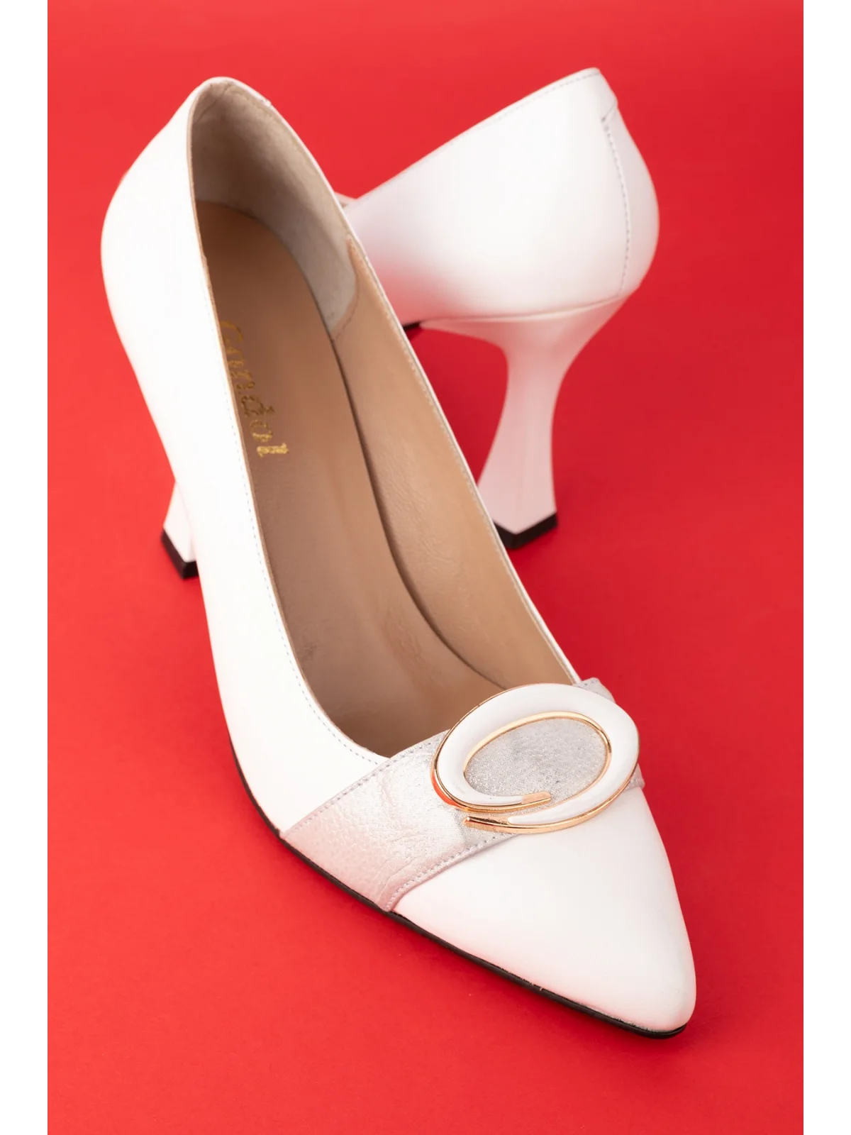 Gondol Kadın Hakiki Deri Stiletto Ayakkabı ast.6201 Beyaz