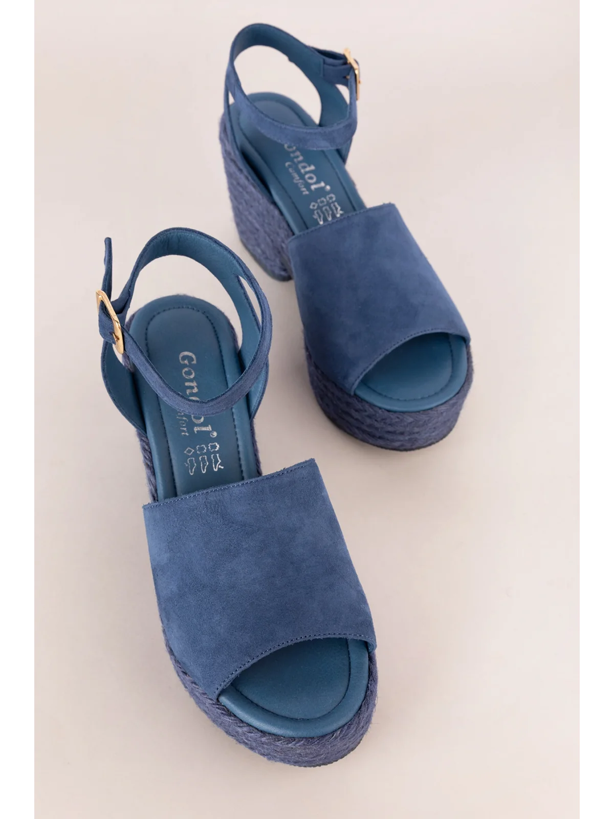 Gondol Kadın Hakiki Deri Dolgu Topuk Platform Sandalet ell.6998 Mavi Süet
