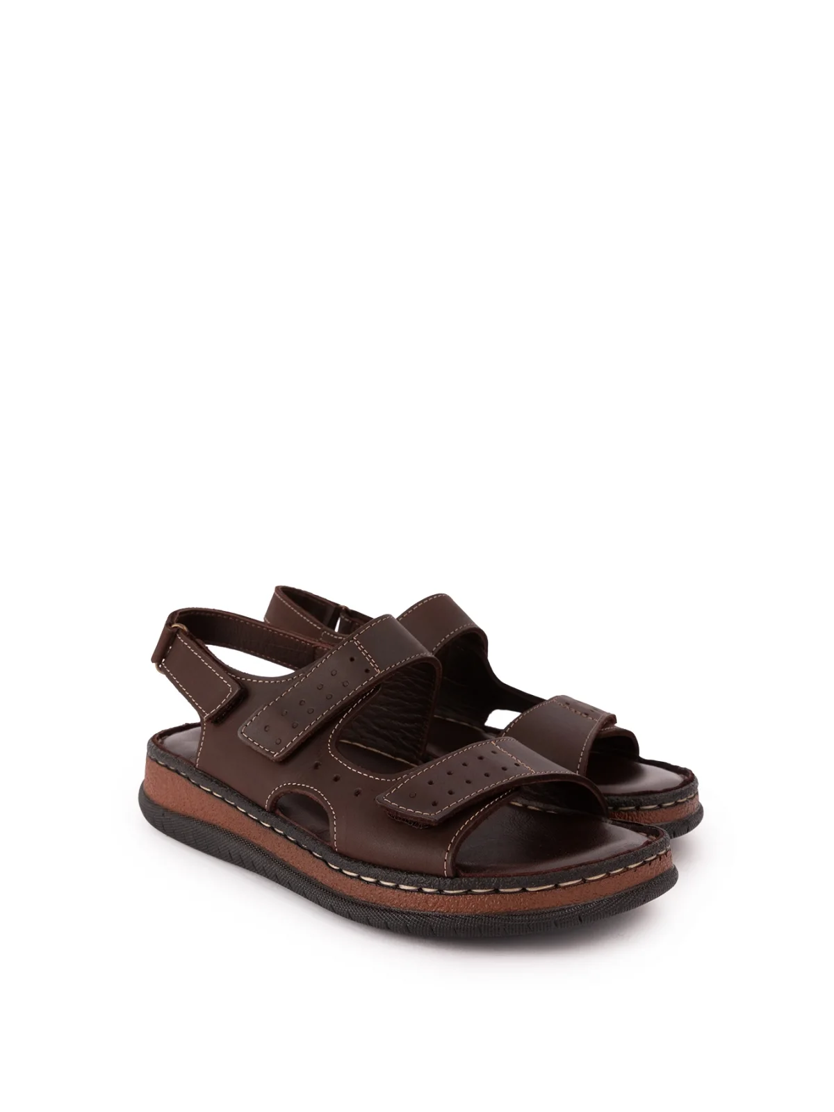 Gondol Unisex Hakiki Deri Cırtlı Ayarlanabilir Rahat Sandalet hkm.31 Kahverengi