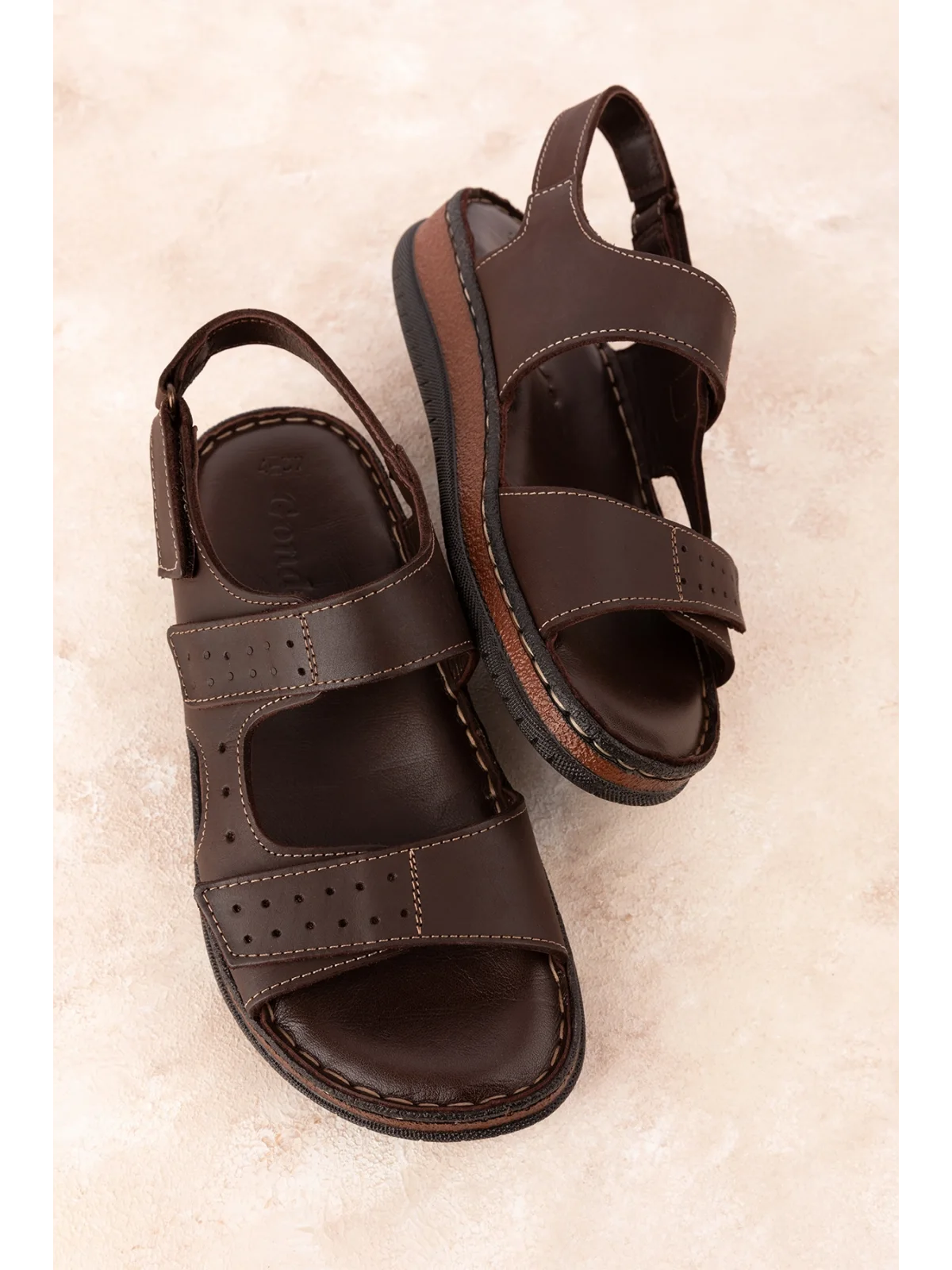 Gondol Unisex Hakiki Deri Cırtlı Ayarlanabilir Rahat Sandalet hkm.31 Kahverengi