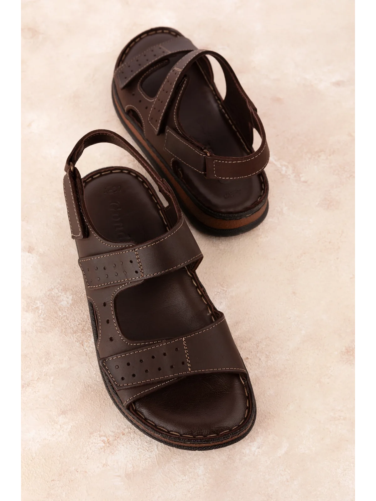Gondol Unisex Hakiki Deri Cırtlı Ayarlanabilir Rahat Sandalet hkm.31 Kahverengi