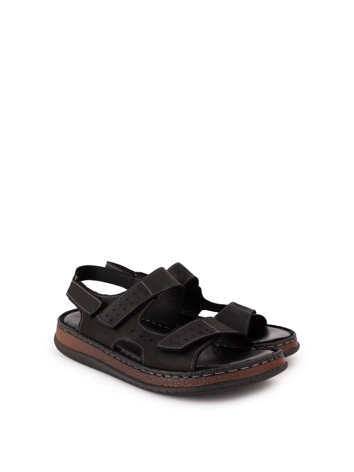Gondol Unisex Hakiki Deri Cırtlı Ayarlanabilir Rahat Sandalet hkm.31 Siyah