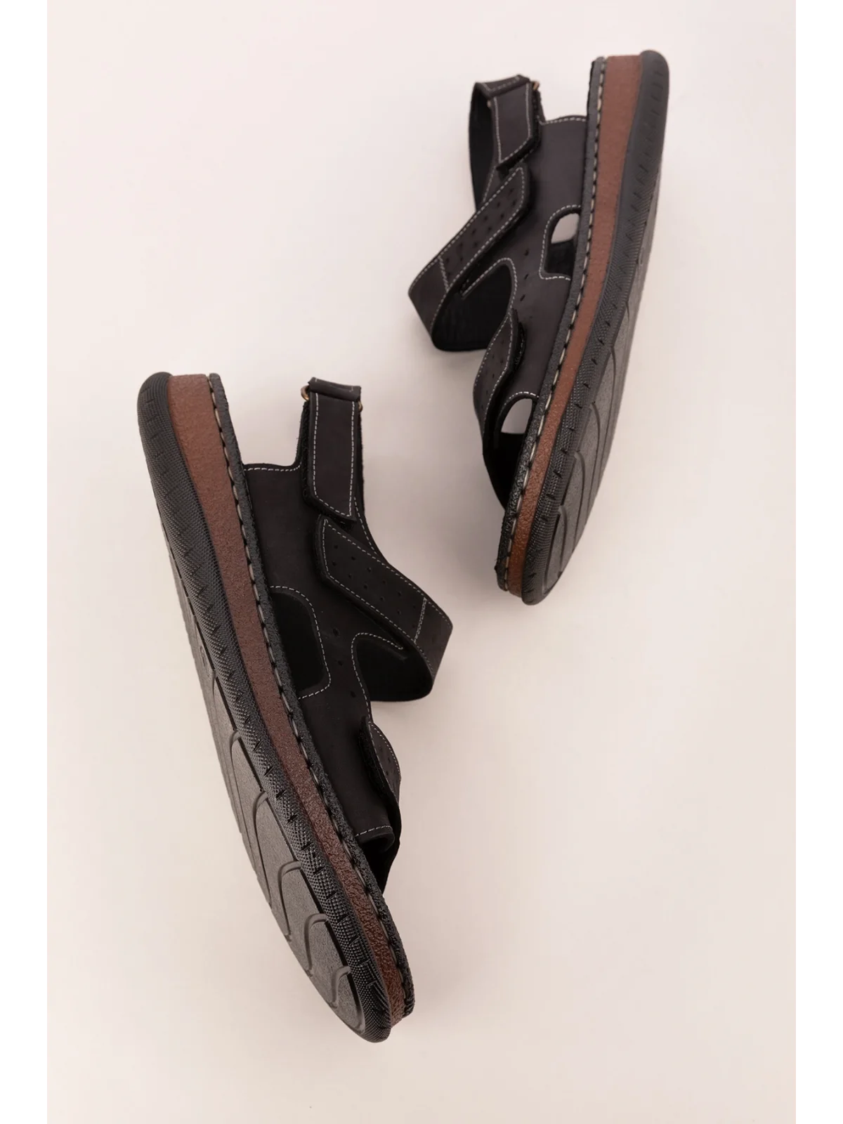 Gondol Unisex Hakiki Deri Cırtlı Ayarlanabilir Rahat Sandalet hkm.31 Siyah