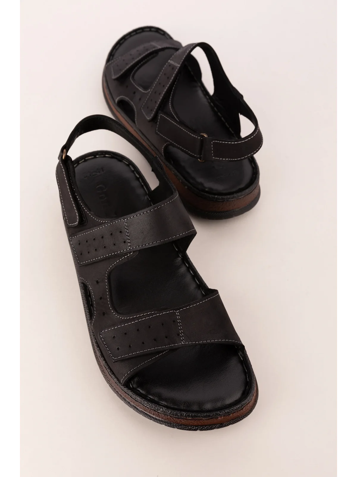 Gondol Unisex Hakiki Deri Cırtlı Ayarlanabilir Rahat Sandalet hkm.31 Siyah