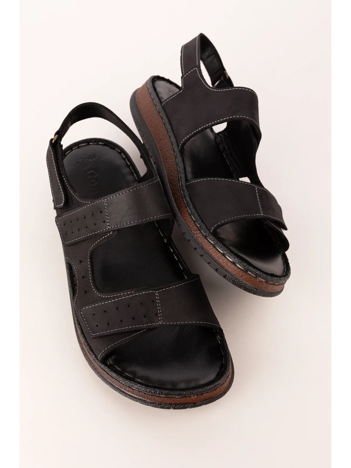 Gondol Unisex Hakiki Deri Cırtlı Ayarlanabilir Rahat Sandalet hkm.31 Siyah