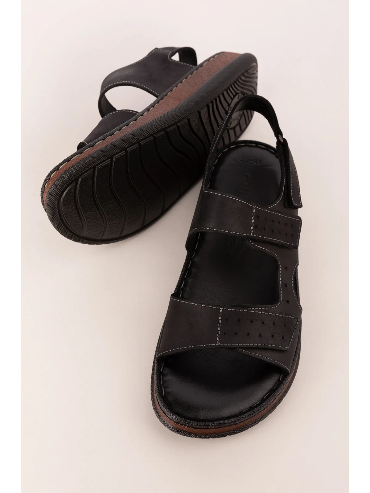 Gondol Unisex Hakiki Deri Cırtlı Ayarlanabilir Rahat Sandalet hkm.31 Siyah