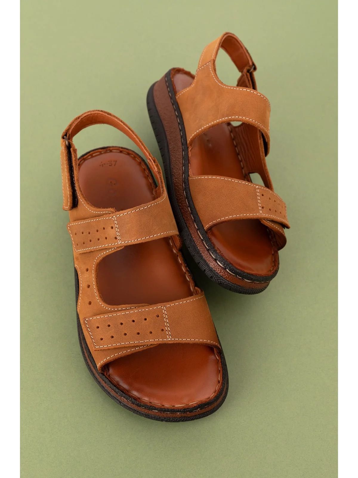 Gondol Unisex Hakiki Deri Cırtlı Ayarlanabilir Rahat Sandalet hkm.31 Taba