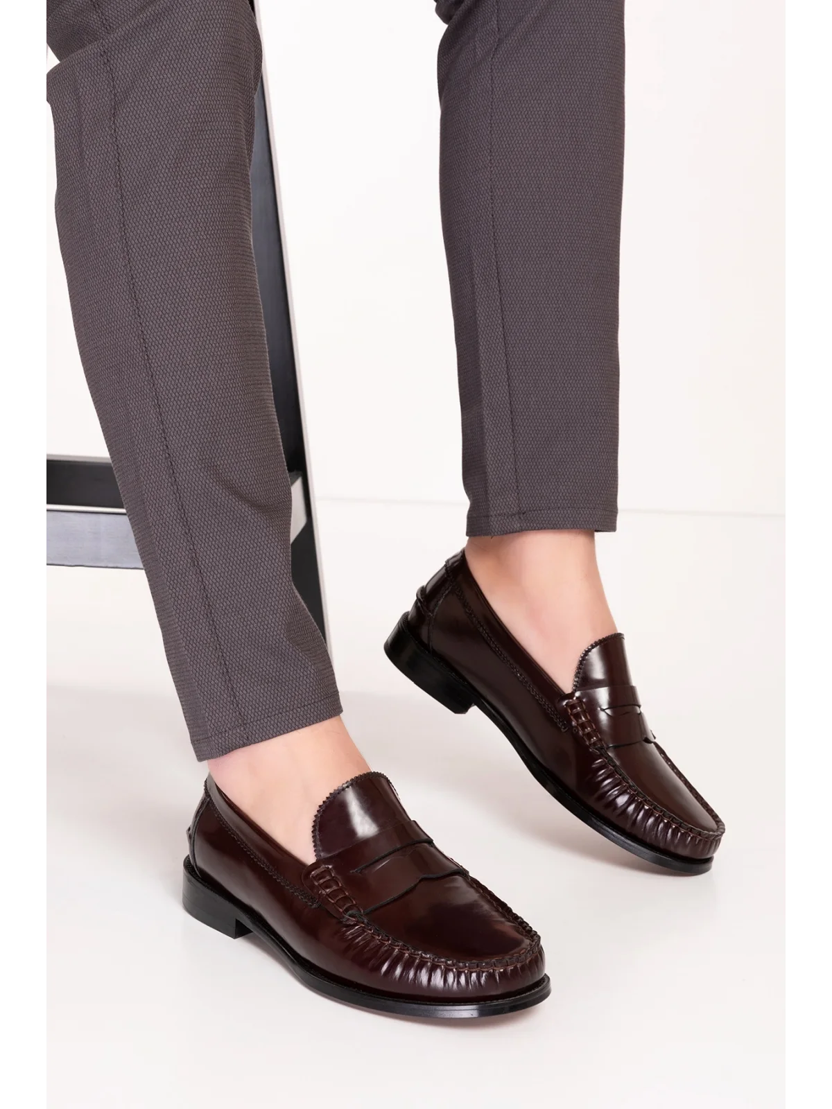 Gondol Erkek Hakiki Deri Kösele Loafer Ayakkabı ny.005 Bordo Rugan