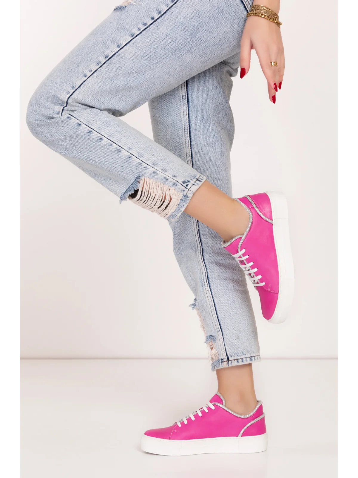 Gondol Hakiki Deri  Taş Detay Anatomik Taban Spor Ayakkabı Als.1358 Barbie