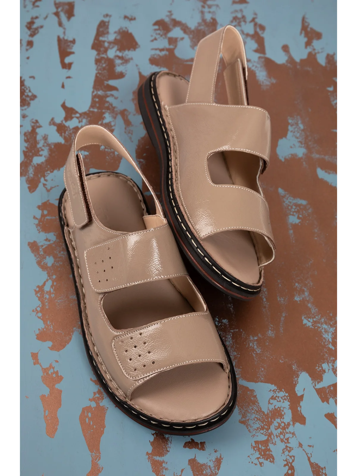 Gondol Hakiki Deri Anatomik Taban Hac Umre Erkek Sandalet kml.1222 vizon rugan