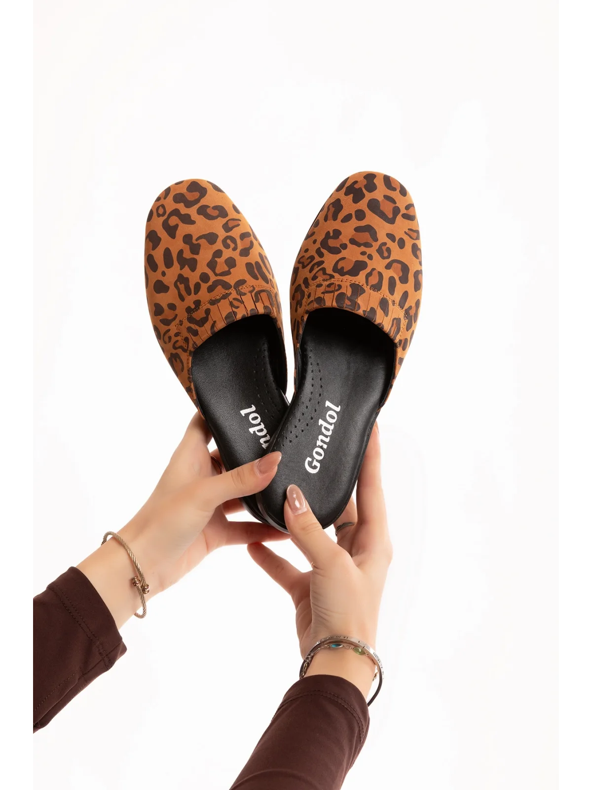 Gondol Kadın İçi Dışı Hakiki Deri Şık Ev Terliği Özl.960 Taba Leopar