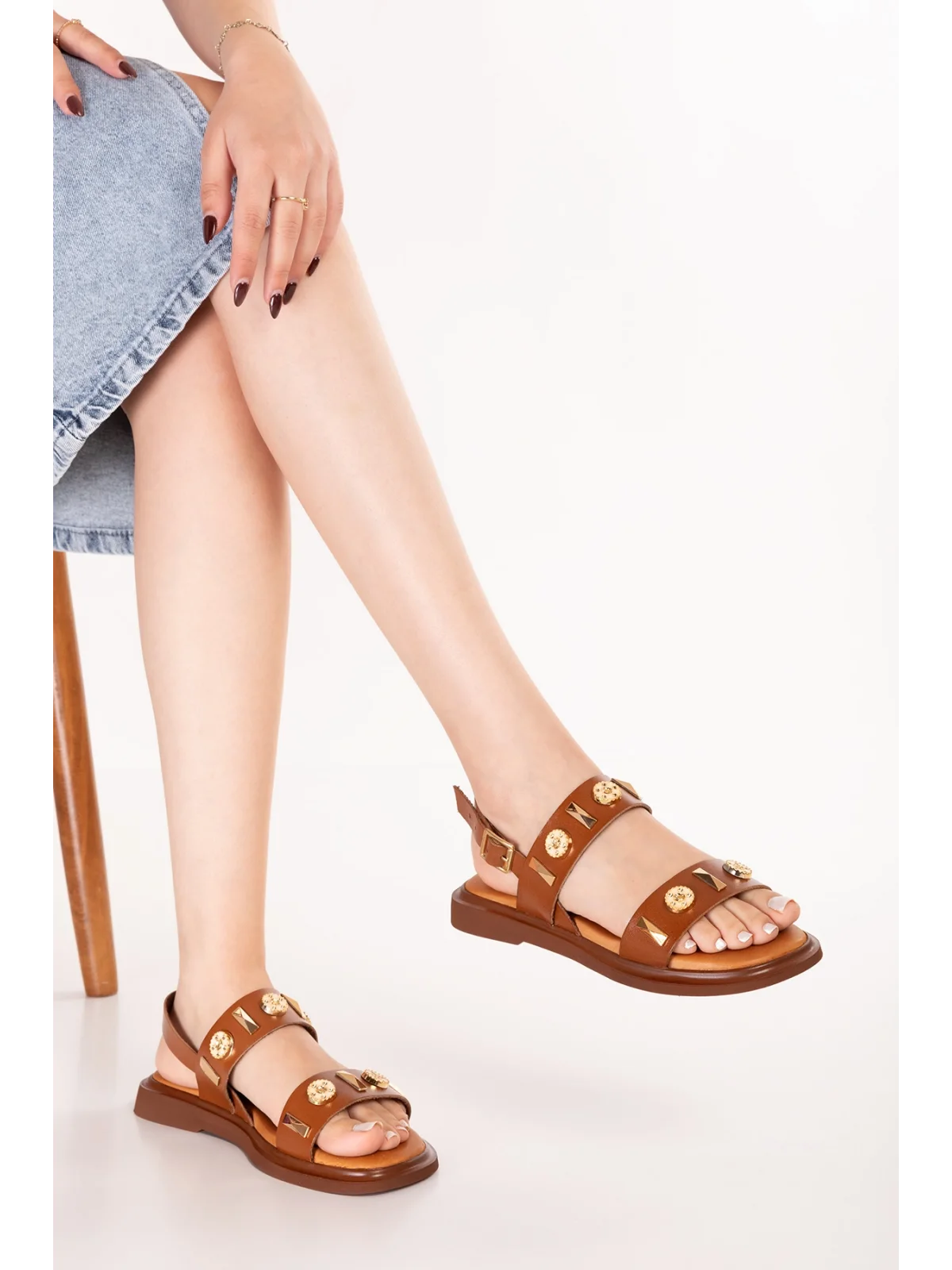 Gondol Hakiki Deri Vaketa Tarzı Günlük Sandalet crm.252 Taba