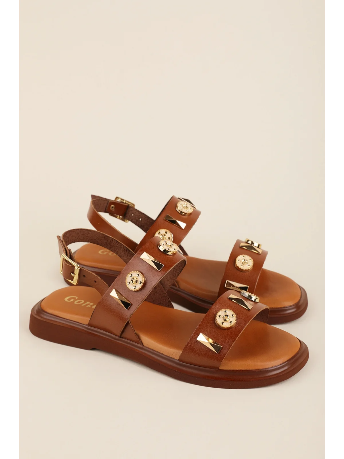 Gondol Hakiki Deri Vaketa Tarzı Günlük Sandalet crm.252 Taba