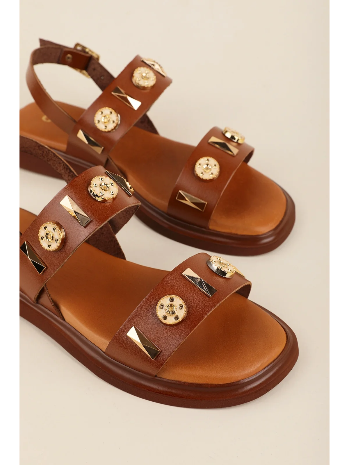 Gondol Hakiki Deri Vaketa Tarzı Günlük Sandalet crm.252 Taba