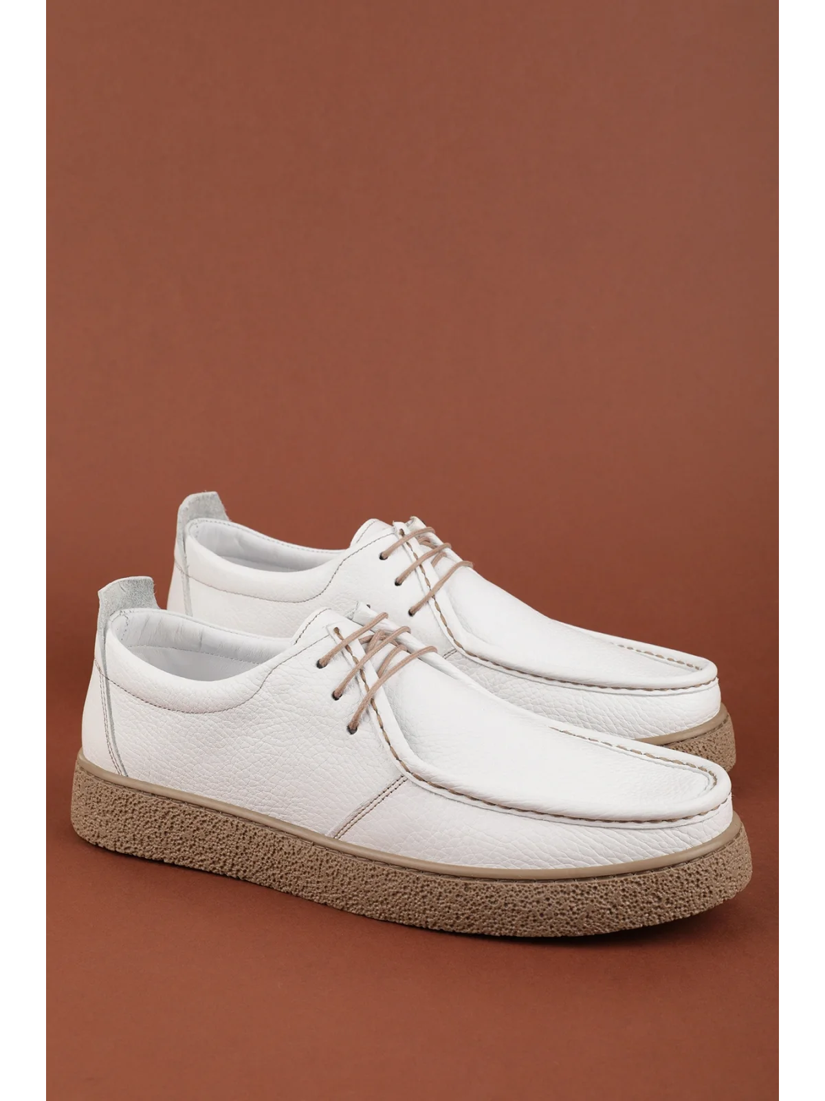 Gondol Erkek Hakiki Deri Casual Derby Ayakkabı (Moc-Toe) cz.102 Beyaz