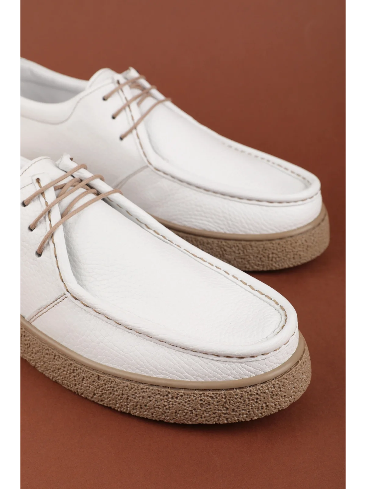 Gondol Erkek Hakiki Deri Casual Derby Ayakkabı (Moc-Toe) cz.102 Beyaz