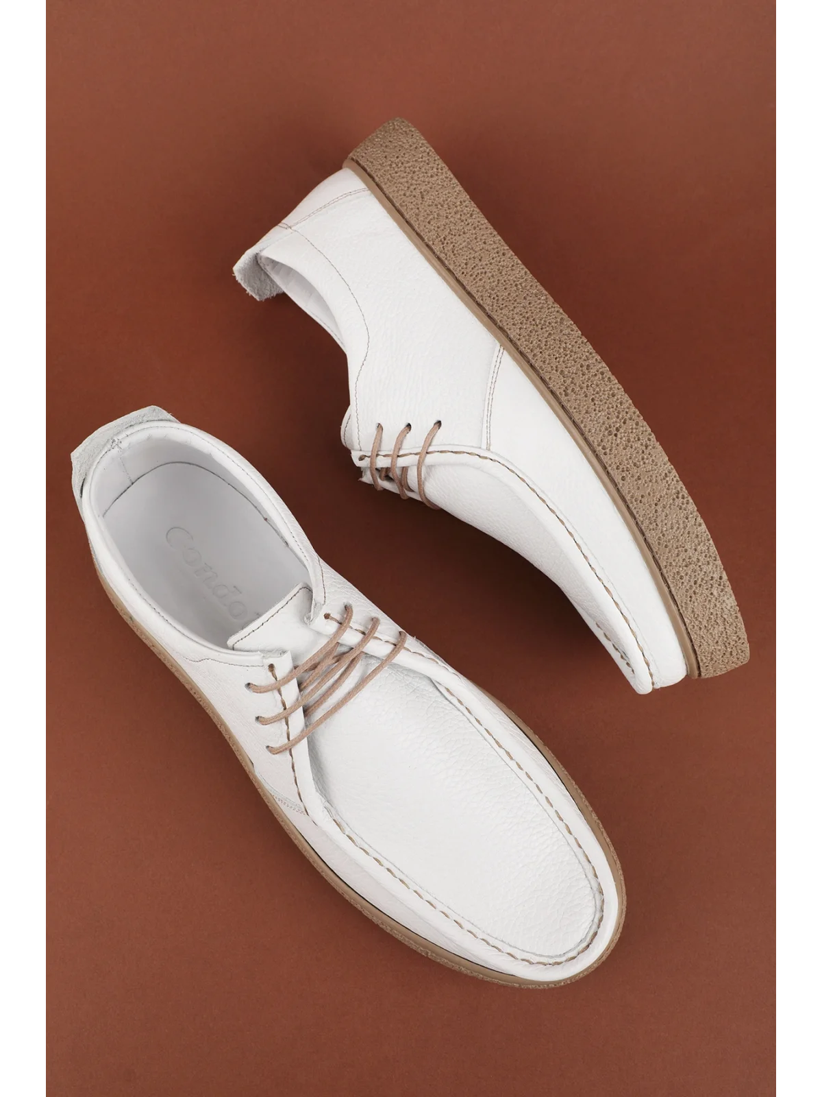Gondol Erkek Hakiki Deri Casual Derby Ayakkabı (Moc-Toe) cz.102 Beyaz
