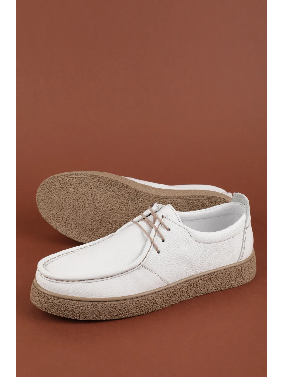 Gondol Erkek Hakiki Deri Casual Derby Ayakkabı (Moc-Toe) cz.102 Beyaz