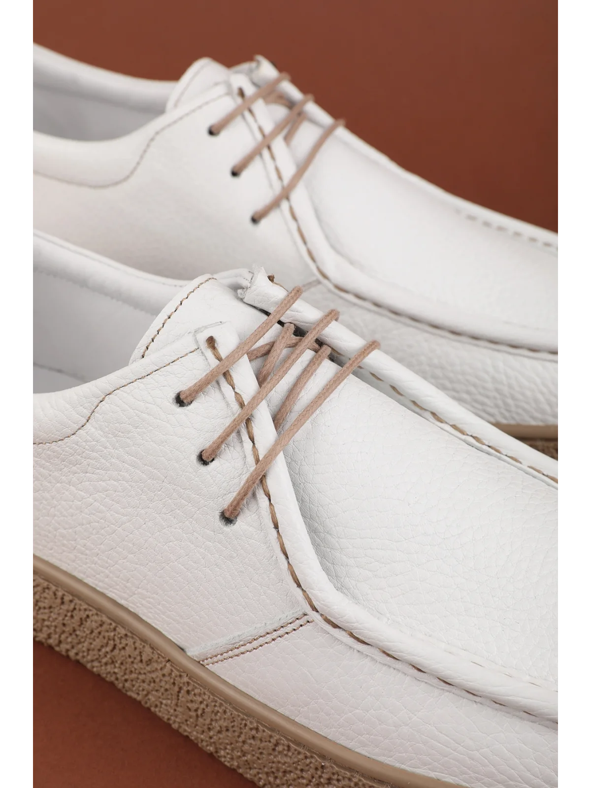 Gondol Erkek Hakiki Deri Casual Derby Ayakkabı (Moc-Toe) cz.102 Beyaz